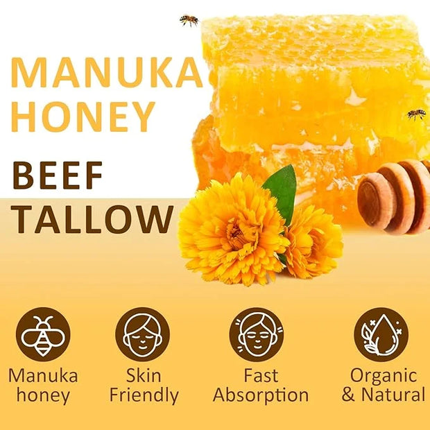 Beef Tallow, Beef Tallow for Skin, Tallow Face Moisturizer, Honey-Flavoured Whipped Tallow Face Cream Moisturizer Beef Tal...