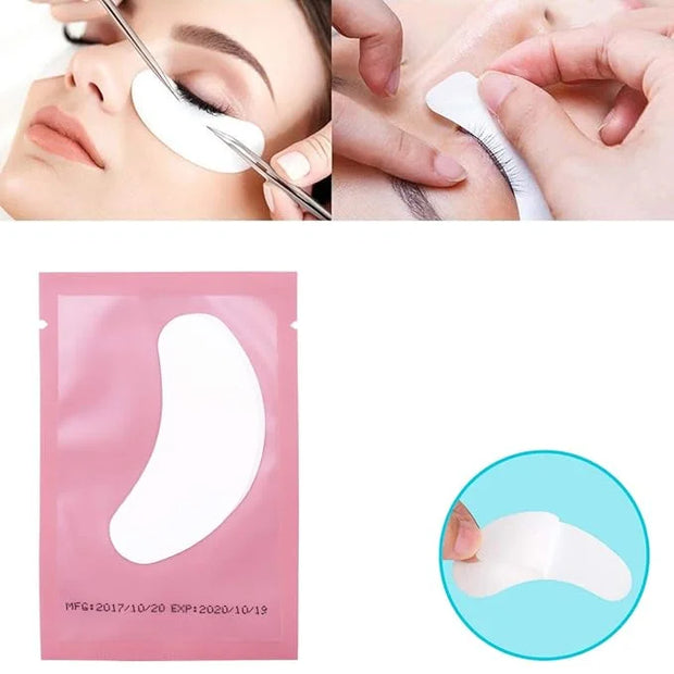 3x100 Packs- Lint Free Lash Extension Eye Gel Patches & Glue Rings Holder Eyelash Extension Rings & Eyelash Mascara Brushe...