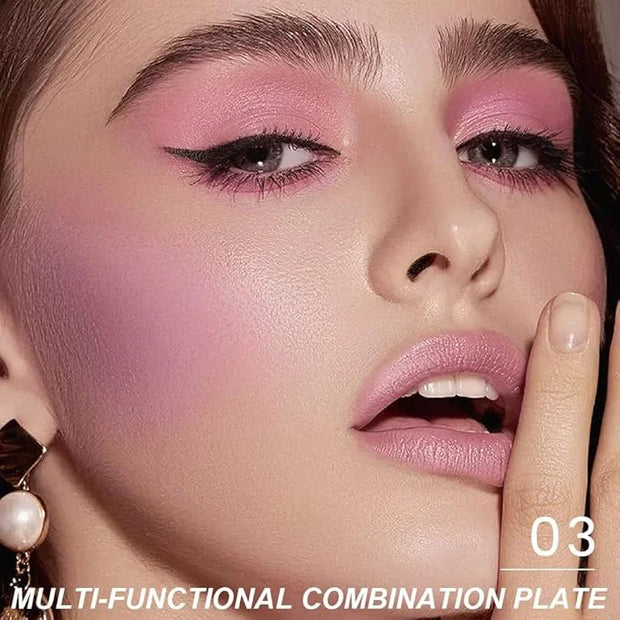 6-in-1 Cream & Powder Makeup Palette for Old Women – Blush, Highlighter & Eyeshadow, Matte & Shimmer Finish, Rose Nude Ton...