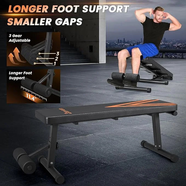2 In 1 Adjustable Flat Weight Bench - 45.3'' Extended Gym,750LBS Sit 18'' Widened - Product Image