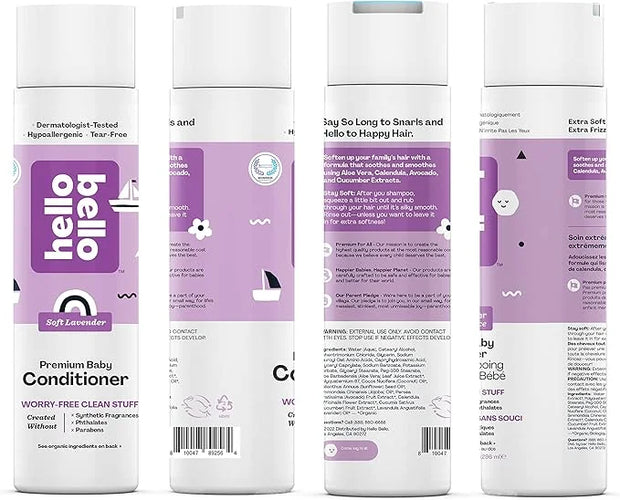 Hello Bello Soft Lavender Conditioner | Hypoallergenic, pH-Balanced & Dermatologist-Tested, Plant Based Formula for Babies...