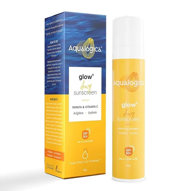 Glow+ Dewy Face Sunscreen with SPF 50+ & PA+++ | Blue Light Protection & No White Cast | Helps Give Glowing Skin with Papa...