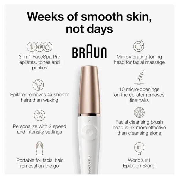 Braun Face Epilator Facespa Pro 911, Facial Hair Removal for Women, Hair Removal Device, 3-in-1 Epilating, Cleansing Brush...