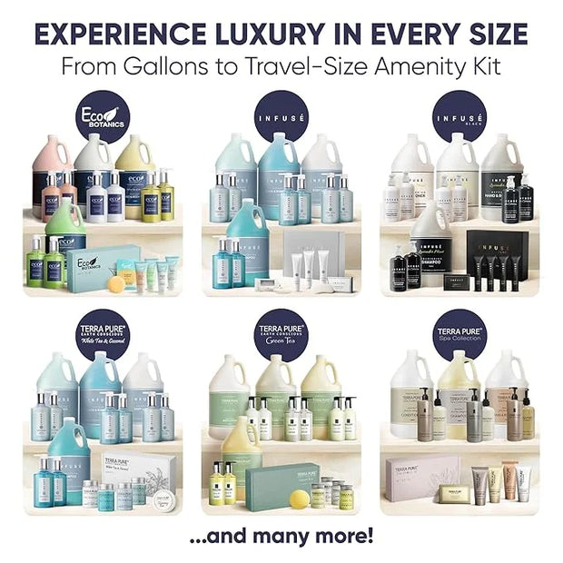 Terra Pure Amenity & Accessory Kit |1 oz Travel Size Shampoo, Conditioner, Lotion, Body Wash, 2 Cleansing Bars, Shave & De...