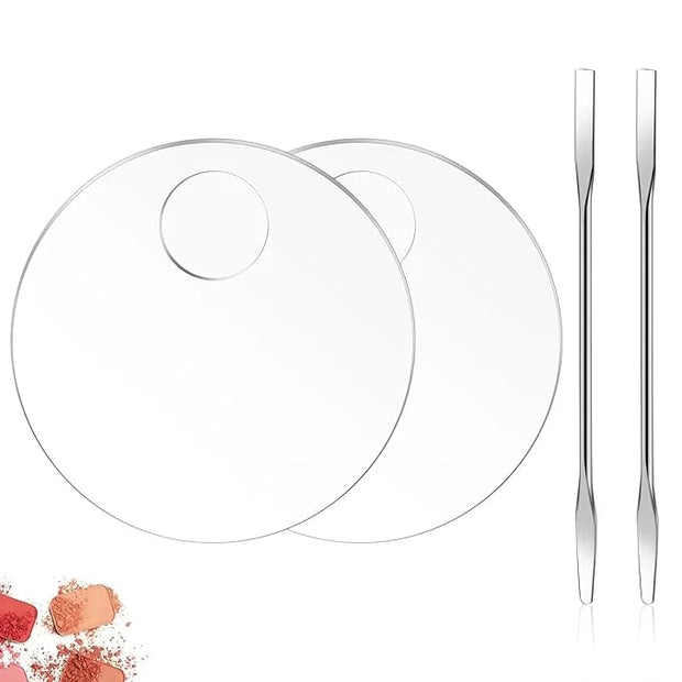 2PCS Acrylic Cosmetic Palette with 2PCS Spatula Tool,Makeup Mixing