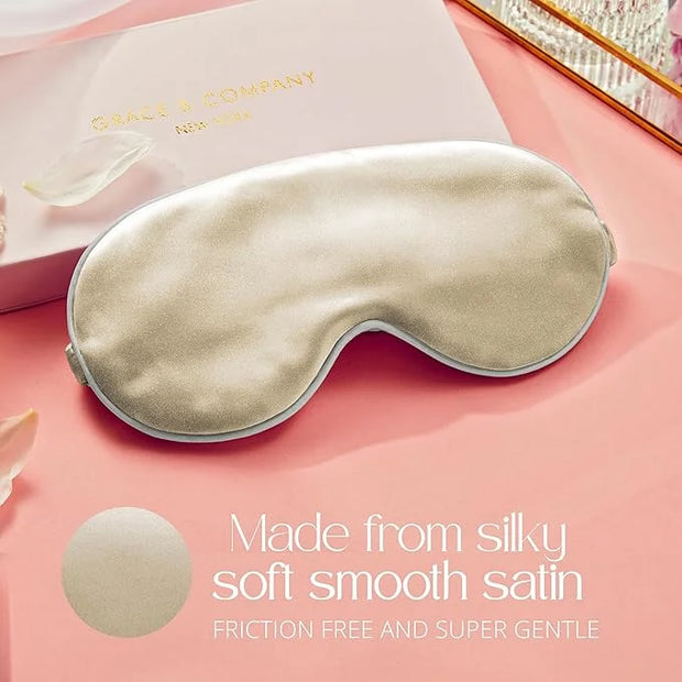 Grace & Company Silky Satin Eye Mask for Women - Premium Gold Satin Silk Sleep Mask - Hydrating, Ultra Soft & Lightweight ...