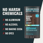 Every Man Jack Men's Pro Deodorant - 48-Hour Odor Defense Blend - Aluminum Free - Contains Postbiotics, Tapioca Stach & Oa...