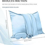 2 Pack Satin Pillowcase with Latent Zipper, Adjustable Satin Eye Mask for Sleeping and Satin Volume Scrunchie for Hair and...