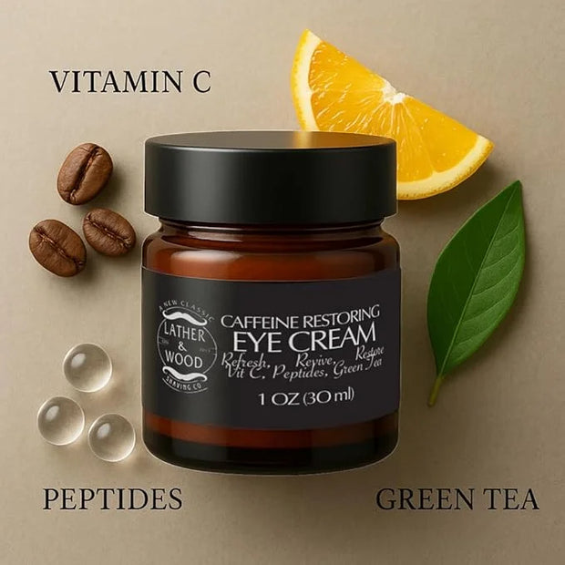 Lather & Wood Shaving Co Caffeine Restoring Eye Cream For Men - 'The Tiny Jar that Packs a Punch' Mens Eye Cream 30ml - Pr...