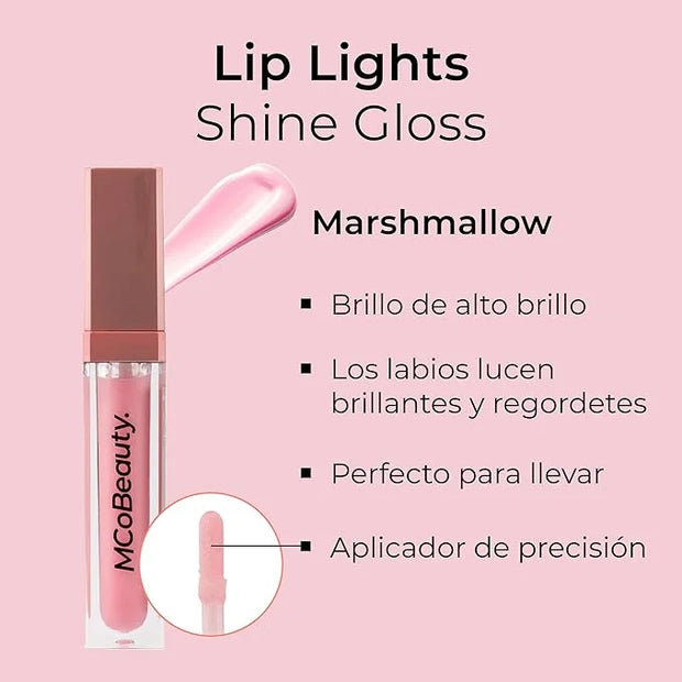 MCoBeauty LipLights Shine Gloss, Marshmallow, Soft Pink Shine for Irresistible Lips, Vegan, Cruelty Free Cosmetics - Produ...