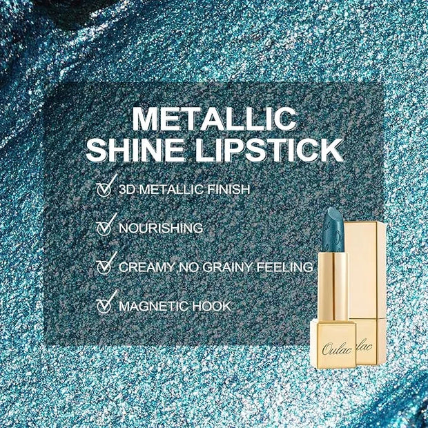 Oulac Metallic Green Lipstick for Women with Metallic 3D Shine, Lightweight Hydrating Formula, High-Impact Lip Color, Vega...