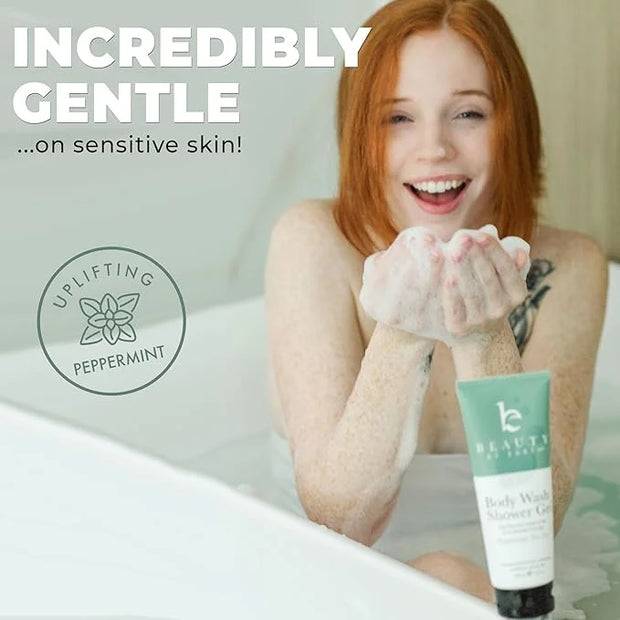 Beauty by Earth Peppermint Tea Tree Oil Shower Gel Body Wash - Made in USA with Organic & Natural Ingredients, Mens Body S...