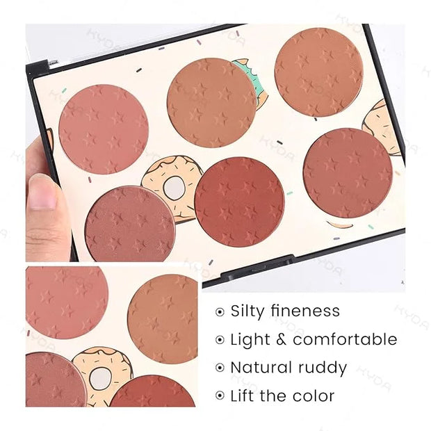 KYDA 6 Colors Blush Palette, Matte and Shimmer Blush Palette, Smooth Blendable Powder, Multiuse Blusher Makeup with Contou...