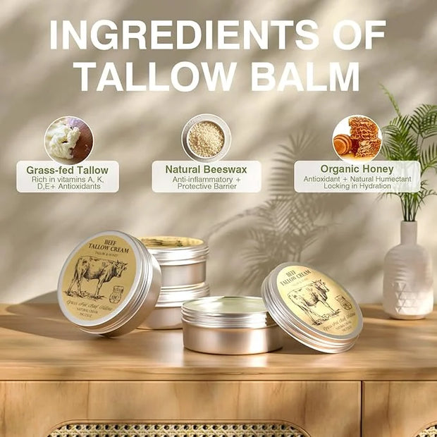 Beef Tallow for Skin, Tallow and Honey Balm,Tallow Face Moisturizer, Natural Grass-Fed Beef Tallow Balm with Raw Honey Moi...