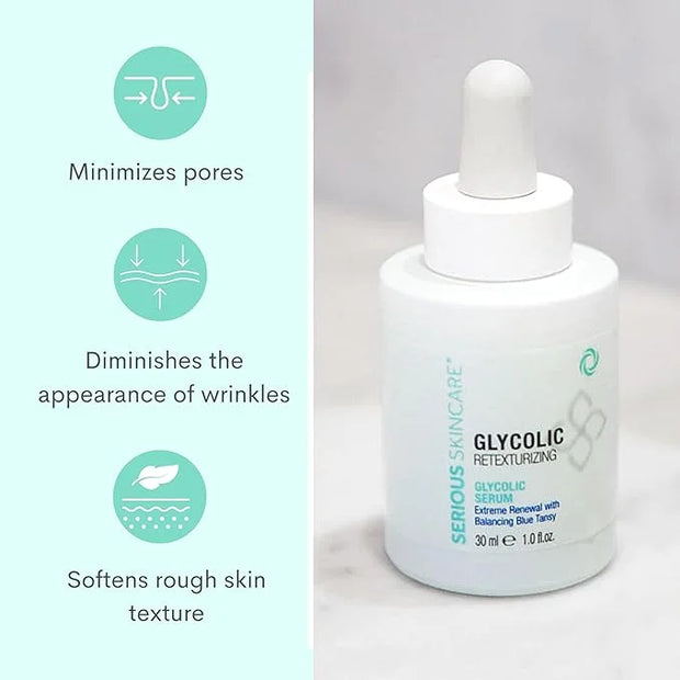 Serious Skincare Glycolic Skin Renewal Set - Retexturizing Serum - Facial Moisture Cream - Face Wash Cleanser - Balancing ...