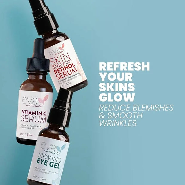 Eva Naturals Facelift in a Bottle - 3-in-1 Anti-Aging Set with Retinol Serum, Vitamin C Serum and Eye Gel - Formulated to ...