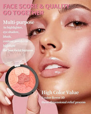 Flower Blush for Cheeks, Matte Shimmer Face Blush Powder,Contour Multiuse Facial Make up Palette,Longlasting Waterproof Em...