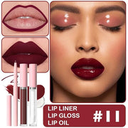 3-in-1Hocolate Brown Matte Lip Stain Kit | Waterproof Lip Liner + Hydrating Matte Lip Gloss + Nourishing Lip Oil | Long La...