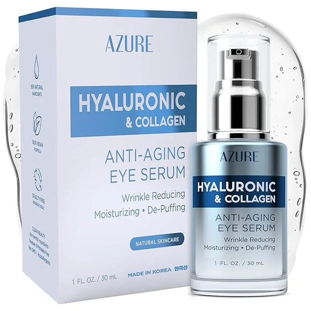 AZURE Hyaluronic & Collagen Anti Aging Eye Serum - Moisturizing, Replenishing & De-Puffing | Reduces Wrinkles, Fine Lines ...