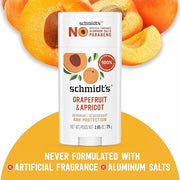 Schmidt's Aluminum-Free Vegan Deodorant Grapefruit & Apricot with 24-Hour Odor Protection, 2 Count for Women and Men, Natu...