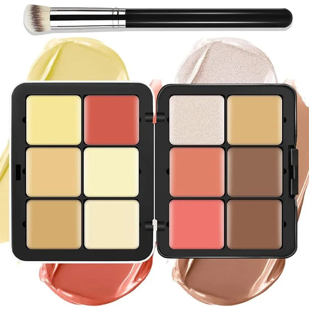 12 Colors Cream [Blush Contour Concealer Highlighter] Makeup Palette for Cheeks - All in One Makeup Palette Kit with Brush...