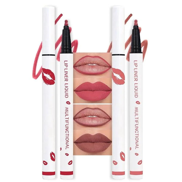 2Pcs Longwear Liquid Lip Liner Stain Marker Pen Set Long Lasting Waterproof, Pink Red Maroon Dusty Mauve Matte 24 Hour Lip...