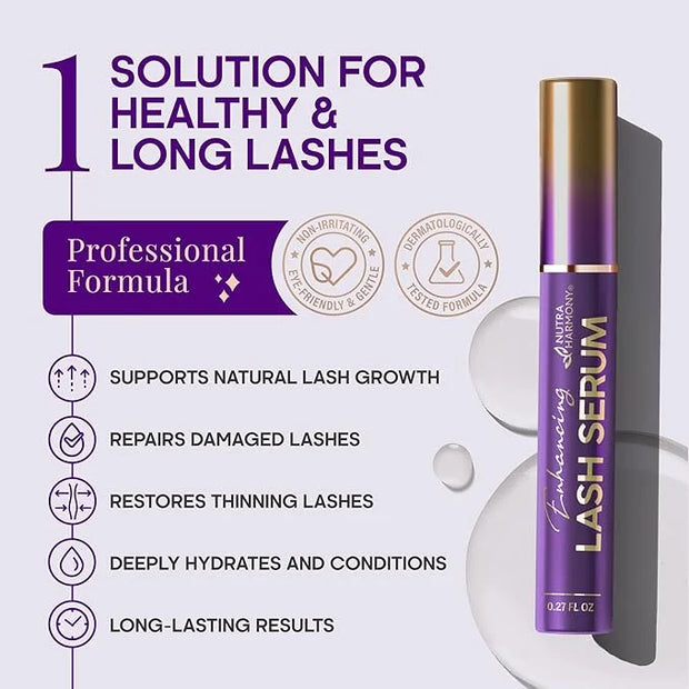 Enhancing Lash Serum for Eyelash Growth with Keratin and Biotin Peptides, Hyaluronic Acid, Creatine for Longer, Fuller, Th...