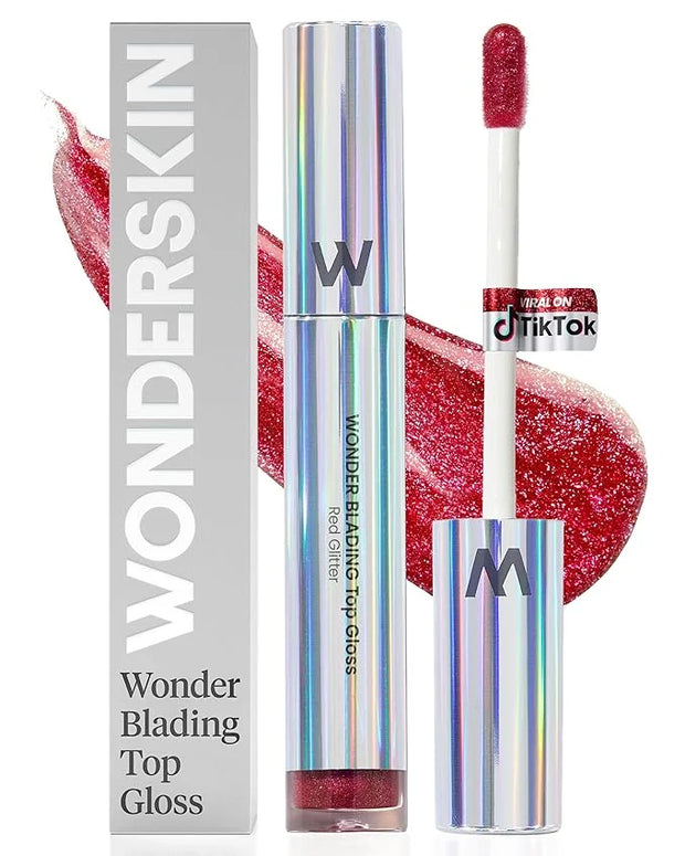 Wonderskin WONDER BLADING Top Gloss - Red Glitter Lip Gloss, Hydrating and High Shine Finish Lip Makeup (Red Glitter) - Pr...