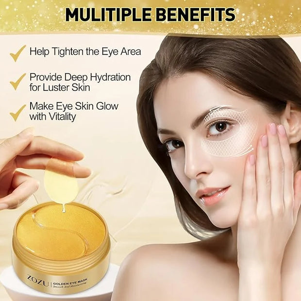 Under Eye Mask, 60 PCS Golden Gel Under Eye Patches for Dark Circles, Undereye Bags, Wrinkles Gel Under Eye Patches Gifts ...