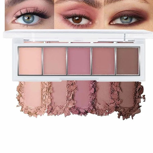 evpct 5 Colors Matte Nude Eye Shadow Palette Makeup for Older Women, Nude Pink Rose Mauve Brown Cocoa Matte Cream Mini Eye...