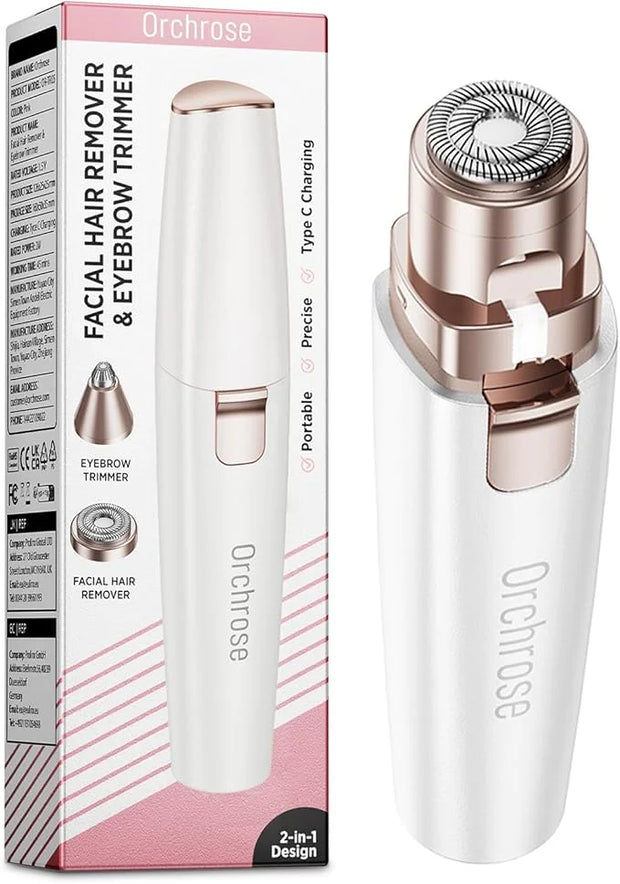 Rechargeable Facial Hair Remover for Women: 2-in-1 Device for Shaping Eyebrows and Removing Face Peach Fuzz (Pearl White) ...