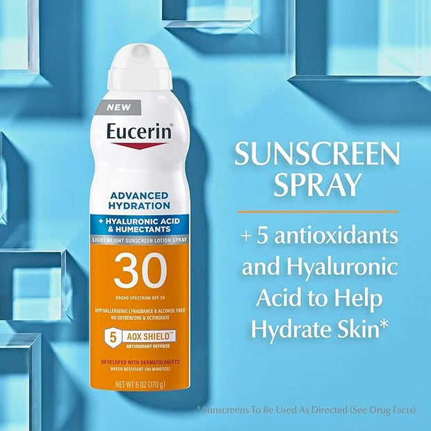 Eucerin Advanced Hydration SPF 30 Sunscreen Spray, Lightweight Sunscreen Lotion Spray, Hypoallergenic, Fragrance Free and ...