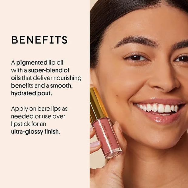 Winky Lux Very There Lip Oil, Hydrating Nude Pink Tint with Jojoba Oil, Non-Sticky Glossy Lip Oil, Tinted Pink Gloss for J...