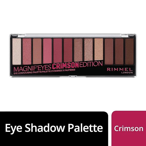 Rimmel London Magnif'Eyes Eyeshadow Palette, 12 Shades, Blendable Formula, Versatile, 007, Crimson, 0.5oz - Product Image