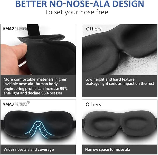 Sleep Mask 2 Pack, Invisible Alar Deep Orbit 3D Eye Mask Ultra Lightweight & Comfortable Sleeping Mask for Side Sleeper, S...