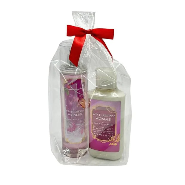 Bath & Body Works WINTERBERRY WONDER 2pc bundle - Fine Fragrace Mist & Body Lotion - Gift set with a Red Bow for Holidays ...