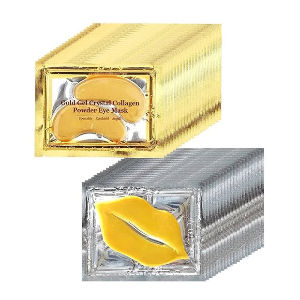 40 Pairs Gold Lip Masks & Eye Masks,24K Gold Gel Collagen Eye Patches for Puffy Eyes, Dark Circles and Wrinkles, Collagen ...