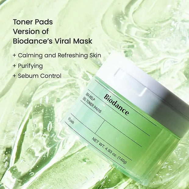 Biodance Sea Kelp Gel Toner Pads, Calming & Soothing for Sensitive Skin, Oil & Sebum Control, Blemish Care, Gentle Exfolia...