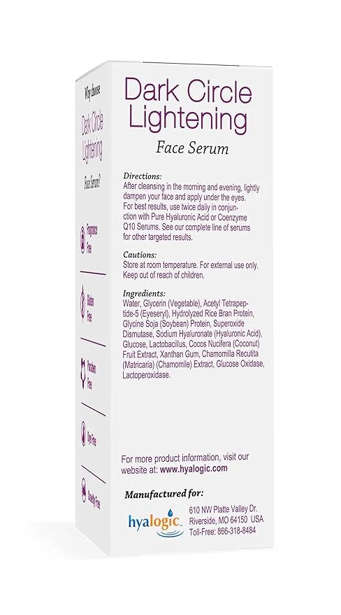 Hyalogic Dark Circle Lightening Face Serum - Treat Under Eye Dark Circles w/Hyaluronic Acid, Eveseryl & Regu-Age - Soothe,...