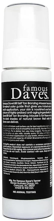 Dark Tanning Mousse w/Instant Bronzer by Famous Dave’s | Sunless Self Tanner | Organic & Natural Ingredients for Medium/Da...