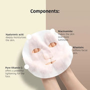 Vitamin C & Hyaluronic Acid Face Mask (5 Masks) + Eye Mask Patches with Vitamin C, Cucumber and Hyluronic Acid, Anti-Fatig...