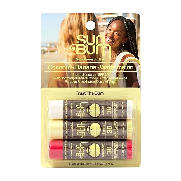 Sun Bum SPF 30 Sunscreen Lip Balm 3 Flavor Variety Pack - Coconut, Banana, Watermelon - Moisturizing Aloe Vera and Vitamin...