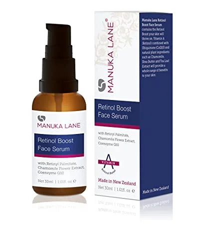Retinol Boost Serum for Face and Neck with Collagen, Shea Butter & Chamomile Flower Extract | Plant Based Formula | Carefu...