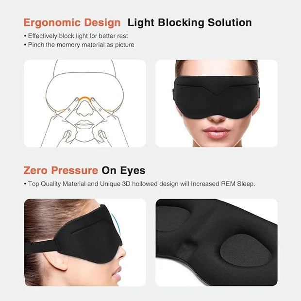 Sleep Eye Mask for Men Women 3D Contoured Cup, Concave Molded, Block Out Light, Molded Soft Comfort Eye Shade with Adjusta...