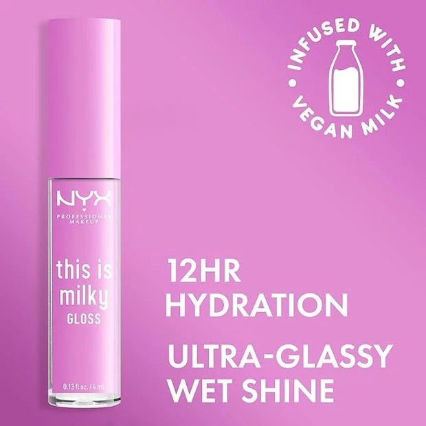 NYX PROFESSIONAL MAKEUP This Is Milky Gloss, Vegan Lip Gloss, 12 Hour Hydration - Lilac Splash (Sheer Baby Purple) - Produ...