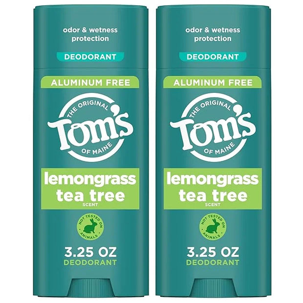 Tom's of Maine Lemongrass Tea Tree Aluminum Free Natural Deodorant For Women & Men | Goes on Clear | Odor & Wetness Protec...