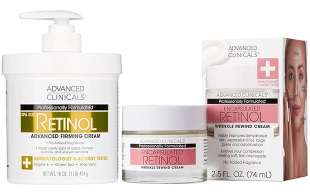 Advanced Clinicals Retinol Body Cream + Encapsulated Retinol Face Moisturizer 2pc Skincare Set For Women & Men To Reduce A...