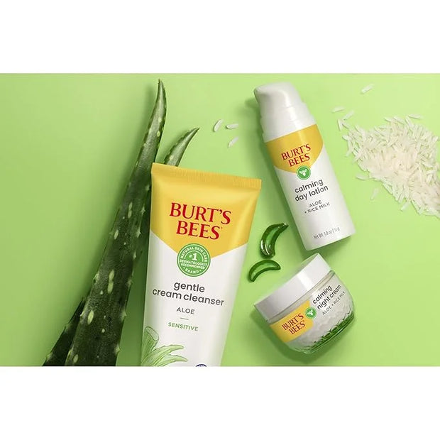 Burt's Bees Calming Night Cream, With Aloe and Rice Milk, Face Moisturizer For Sensitive Skin Infuses Skin With Moisture W...