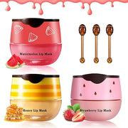 3PCS Bee Lip Balm Honey Pot Products(Honey+Strawberry+Watermelon)