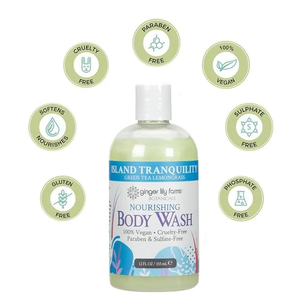 Ginger Lily Farms Botanicals Nourishing Body Wash, Island Tranquility, 100% Vegan & Cruelty-Free, Green Tea & Lemongrass S...